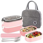 UHAPEER Lunch Box, 2 Tier Bento Box with 3 Compartments & Cutlery, Leakproof Bento Lunch Box for Adult Kids, Food Storage Meal Prep Container, Portable Lunch Box with Lunch Bag for Work School