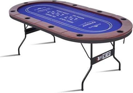 RAYKEEP Foldable Poker Table for 10 Players, 84" Folding Blackjack Texas Holdem Table, Portable Casino Leisure Card Board Game Table with Cup Holders and Padded Rails for Game Room (Brown)