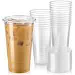 [50 Pack] 32 oz BPA Free Clear Plastic Cups with Flat Slotted Lids for Iced Cold Drinks Coffee Tea Smoothie Bubble Boba, Disposable, Double Extra Large Size