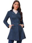 Allegra K Women's Faux Suede Jacket Double Breasted Notched Lapel Winter Long Trench Coat Dark Blue L