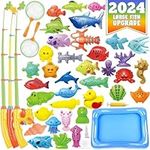 CozyBomB Magnetic Fishing Toys Game Set for Kids for Bath Time Pool Party with Pole Rod Net, Plastic Floating Fish - Toddler Education Teaching Christmas Birthday Gifts for Kids Ocean Sea Animals