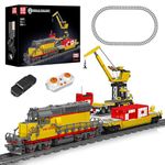 Mould King 12027 Diesel Locomotive Train Building Sets with a Semi-Trailers, Cranes, Remote/App Control Engineering Toy Kit, SD40-2 Scale Model with Train Tracks for Adults Kids (1170 Pieces)