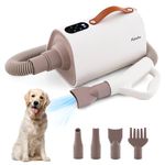 COSTWAY Dog Hair Dryer with Negative Ion Function, Adjustable Temperature & Airflow, 4 Nozzles, LED Screen, Washable Filter System, Pet Grooming Dryers for Cats Dogs