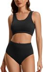 Holipick Ribbed High Waisted Bikini Two Piece Bathing Suit for Women Sport Athletic Swimsuit with Full Coverage Bottom, Ribbed Black