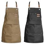 Chef Apron Adjustable Canvas Apron With Crossback And Large Pockets, Waterproof Kitchen Aprons For Women Men (2-Pack)