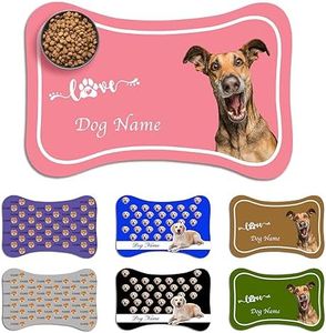 Custom Dog Food Mat Personalized Waterproof Dog Cat Bowl Mat for Food and Water with Photo, Portable Synthetic Leather Pet Placemat - Bone Pattern