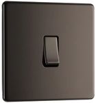 BG Electrical Single Wall Light Switch, 2 Way, Screwless Front Plate, Slim Profile, Premium Flatplate, Black Nickel, 20A, 16AX, FBN12