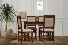 Wooden Point Solid Sheesham Wood 4 Seater Dining Table 2 Drawer with 4 Chair| Wooden 4 Seater Dining Table Set with Drawer Storage Honey Finish(Table 2 Drawer)