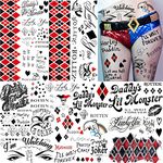 EGMBGM 5 Sheets HQ Temporary Tattoos For Women Girls Adults Halloween Makeup Kit, Joker Face Tattoos Halloween Costume Party Accessories, Prisoner Gothic Inmate Rapper Fake Tattoo Stickers Decals