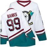 Mighty Ducks jersey Movie Ice Hockey Jersey S-XXL Charlie Conway #96 Adam Banks #99, 90S Hip Hop Clothing for Party, #99 White, Medium