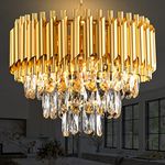 Gold Crystal Chandeliers Modern Crystal Ceiling Pendant Light Fixture for Dining Room Dimmable Round Small Flush Mount Chandeliers for Foyer Kitchen Island Entryway Bedroom D40CM