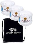 Lion Brand Knitting Yarn Coboo White 3-Skein Factory Pack (Same Dye Lot) 835-100 Bundle with 1 Black Project Bag