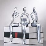 3Pcs Home Decor Gold Thinker Statues Resin Sculpture Accents, Modern Abstract Ornaments Bookshelf Collectible Figurines, Shelf Decorations for Living Room Office Table Dining Desk,Silver