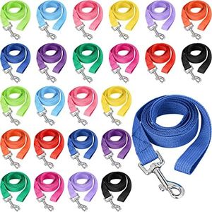 24 Pack Nylon Dog Training Leash Bulk 5 ft Dog Leash for Small and Medium Dogs Puppy Traction Rope for Training, Play, Camping, or Backyard, 12 Assorted Colors (Vibrant Colors)