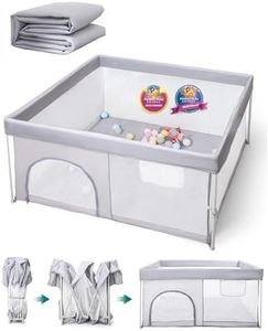 BABELIO Foldable Baby Playpen with Mat, 127 × 127 CM Portable Playard for Babies and Toddlers, Parents' Picks Awards Winner, Indoor & Outdoor Kids Safety Play Pen Area, Travel Fence, Grey