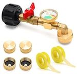 Newest Propane Refill Adapter with Valve and Gauge for QCC1 Propane Tank 90 Degree Propane Refill Pressure Adapter Solid Brass for 1LB Bottle Refilled Gas Includes 4 Caps, 2 Sealing Tape