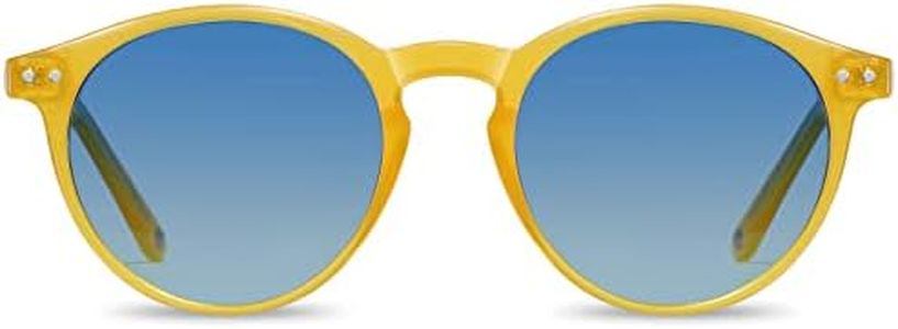 H HELMUT JUST Occhiali da Sole da Uomo Donna Rotondi Montatura Giallo Lenti Sfumate Blu Polarizzati Vintage Montatura Leggera in TR90 e Braccio in Acetato