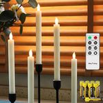 Rhytsing 10" Ivory Flameless Taper Candles with Timer, Battery Operated Candles, Push-Activated, Textured Wax Finish, Warm White Light, Remote & Batteries Included - Set of 5