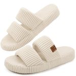 LongBay Women‘s Memory Foam Open Toe Slippers Lightweight Bedroom Comfy Indoor House Shoes Beige, 9-10