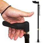 RMS Left Hand Walking Cane with Palm Grip Orthopedic Handle - Adjustable Offset Cane to Fit Individual's Palm Naturally - Ideal for Anyone with Arthritis or Carpal Tunnel Syndrome (Left Hand)
