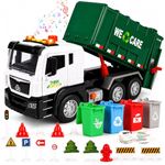 BunnyJOY Garbage Truck Toy with Bins, Interactive Trucks with Sound and Light, Educational Vehicle Playset for 3+ Year Old, Toy Waste Lorry, Gift for Boy Girl Kid 4 5 6 7 8 Year old, Green