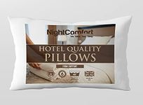 Night Comfort Hotel Quality White Pillow Firm Support for Side Sleepers - Polycotton Cover with Fluffy Hollowfibre Filled Down Alternative Big Pillows for Bed, Pack of 2