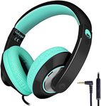 Rockpapa Comfort+ Kids Wired Headphones Over Ear Headphones with Microphone for Kids Children Adult, Stereo Sound, Adjustable Headphones for School/Travel/Phone/PC/MP3-Black Teal