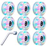 Uonlytech 8 Pack Light up Roller Skate Wheels Skateboard Wheels and Bearings Set Glow in The Dark Row Skating and Skateboard Accessories, Colorful