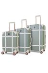 Rock Vintage Set of 3 Hard Shell Suitcases in Sage Green - Nostalgic Design, Dual 360 Swivel-Wheels, Telescopic Handle, Impact-Resistant Material & TSA Combination Lock - Small, Medium & Large