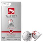 illy Coffee Nespresso Compatible Capsules, Lungo Classico, Aluminium Coffee Capsules, Pack of 10