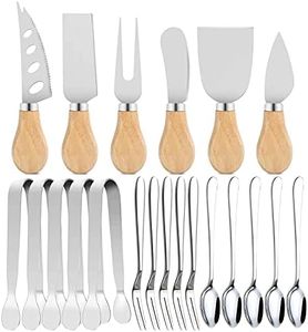 21Pcs/Pack Spreader Knife Set,Cheese Butter Spreader Knife Cheese Slicer Knife Stainless Steel Blade with Wooden Handles Mini Serving Tongs Spoons and Forks (Option 1)