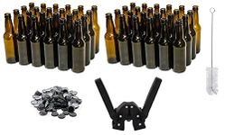 North Mountain Supply Beer Bottling Bundle with - 48 Bottles (2 Cases of 24) 12 Ounce Amber Beer Bottles - 150 Crown Caps - Twin Lever Hand Capper - Bottle Cleaning Brush