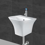 Belmonte Kubica Wall Hung Semi Pedestal Wash Basin, White, Glossy Finish Standard