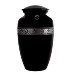 Hind Handicrafts Silver Engraved Aluminium Cremation Urn for Human Ashes Adult - Handcrafted Funeral Memorial Ash Storage Urn - Bag Included (Black, 6.5" x 6.5" x 10.5" - 200lbs or 91kg)