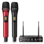 TONOR Wireless Microphone Systems, UHF Cordless Karaoke Microphones, Handheld Dynamic Mic Microfono Kit with Receiver for Karaoke, Singing, Church, Adjustable Frequencies, 200ft Range TW350 Black&Red