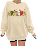 LUKYCILD Nana Sweatshirt Womens Crewneck Sweatshirts Grandma Shirt Cute Gigi Long Sleeve Pullover Top Mothers Day Tops, Beige, Large