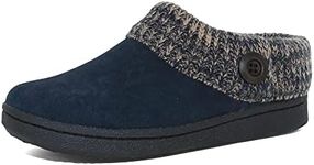 Clarks Angelina Navy Knitted Slip On Rounded Toe Furry Collar Spring Clog Mules (Premium Suede Navy, 8), Blue, 8