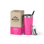 Arctic Tumblers | 20 oz Matte Pink Insulated Tumbler with Straw & Cleaner - Retains Temperature up to 24hrs - Non-Spill Splash Proof Lid, Double Wall Vacuum Technology, BPA Free & Built to Last