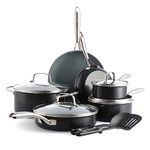GreenPan Swift 12 Piece Cookware Pot and Pans Set, PFAS & PFOA-Free Healthy Ceramic Nonstick, Stainless Steel Handle, Versatile Cooking Essentials, Dishwasher & Oven Safe, Gray