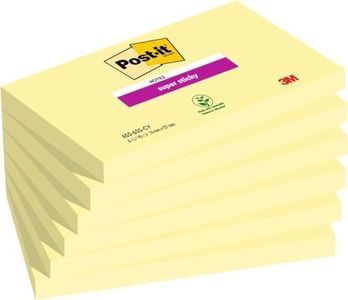 Post-it Foglietti Super Sticky Canary Yellow, Confezione da 6 blocchetti, 90 Fogli per blocco, 76 mm x 127 mm, Colore Giallo, Foglietti Adesivi per Appunti, Elenchi & Promemoria