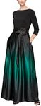 S.L. Fashions Women's Long Satin Mother of The Bride Dress with Pockets, Formal Party Gown (Petite and Regular Sizes), Black and Green, 10