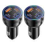 65W USB C Car Charger, 2 Pack 4 Ports iPhone Car Charger Adapter Cigarette Lighter USB Charger Fast Charging, PD3.0 & QC3.0 30W Type C Car Charger for iPhone 16/15/14/13 Pro Max,Samsung Galaxy,iPad