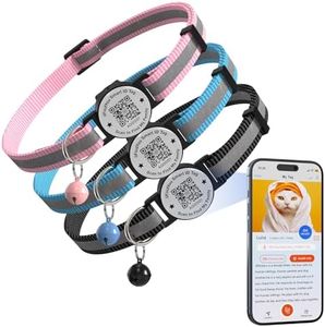 ilFindYou 3 Pack Cat Collar with Bells, Reflective Cat Collars Breakaway with Qr Code, Adjustable Kitten Collar with Name Tag Black&Blue&Pink