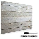 Navaris Magnetic Memo Board Whiteboard - 70 x 50 cm Dry Erase White Board with Design for Wall - Includes Marker and Magnets - Wooden Planks