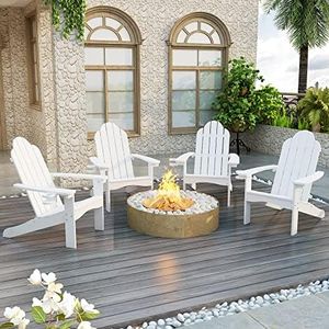 LUE BONA HDPS Adirondack Chairs Set of 8, Fire Pit Outdoor Chair Weather Resistant with Cup Holder, Modern Plastic Chair Plastic for Patio, Deck, Proch, 350LBS, White