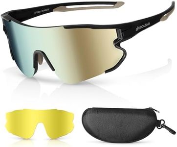 Odoland Lunette de Cyclisme Polarisées, Lunettes de Soleil de Sport UV 400 avec Remplaçables Vision Nocturne Verres pour Vélo, Pêche, Course à Pied, Homme Femme et Jeunes, Or