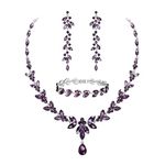 EVER FAITH Marquise Crystal Party Jewelry Set for Bride, Gorgeous Leaf Rhinestone Necklace Dangle Earrings Tennis Bracelet Set Purple Silver-Tone