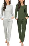 Ekouaer 2 Pack Womens Pajama Set Long Sleeve Sleepwear Star Print Nightwear Soft Pjs Lounge Sets with Pockets Army Green&Grey Stripes Medium