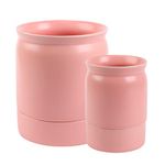 BLUE GINKGO Kitchen Utensil Holders - Set of 2 Ceramic Utensil Organizers | Large Utensil Holder, Small Cutlery Utensil Crock | Kitchen Utensils Holder for Countertop, Home Essentials - Pink