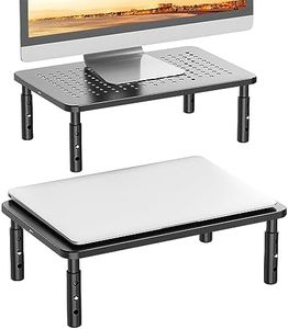 WALI Monitor Stand Riser, Adjustable Laptop Stand Riser Holder, 3 Height Adjustable Underneath Storage for Office Supplies (STT003-2), 2 Pack, Black